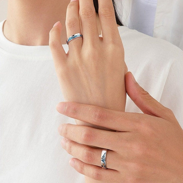 Mountain Ocean Couple Matching Ring