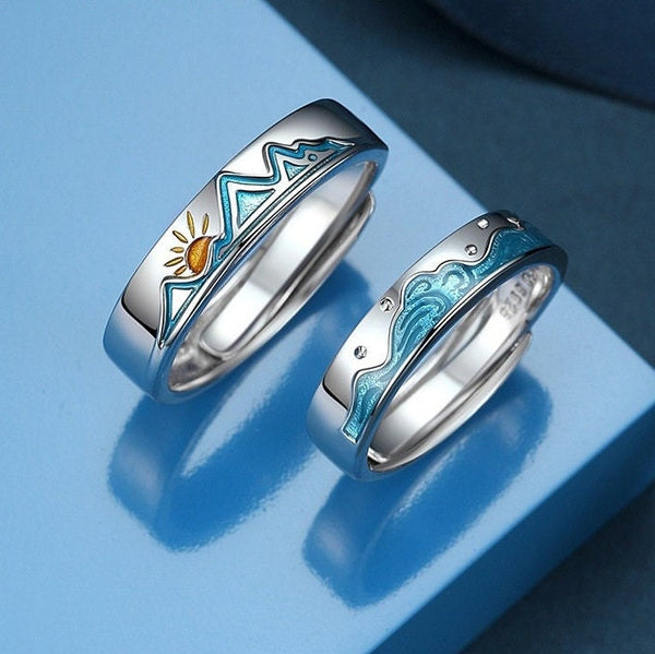 Mountain Ocean Couple Matching Ring