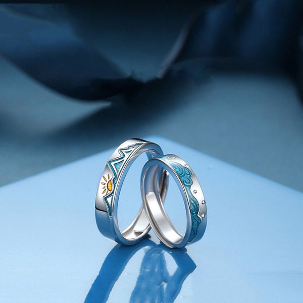 Mountain Ocean Couple Matching Ring