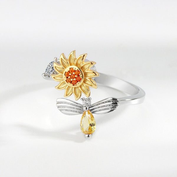 Sunflower Bee Anxiety Fidget Spinner Ring