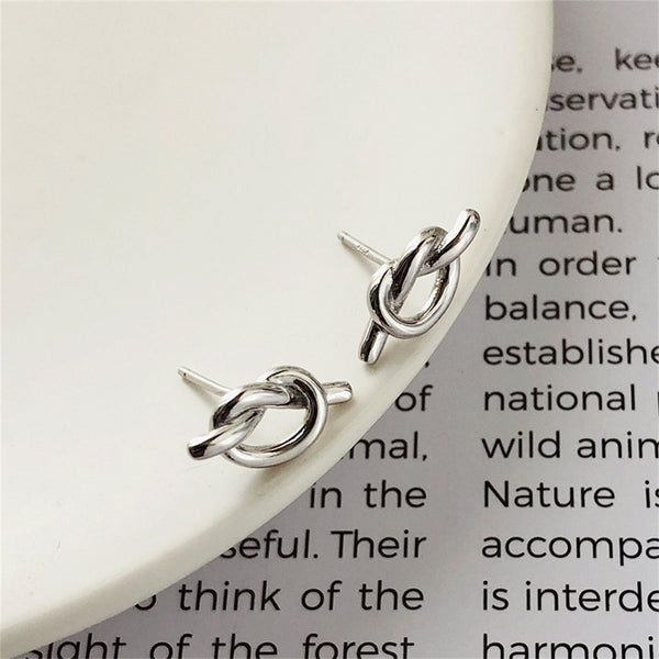 Silver Minimalist Knot Stud Earrings