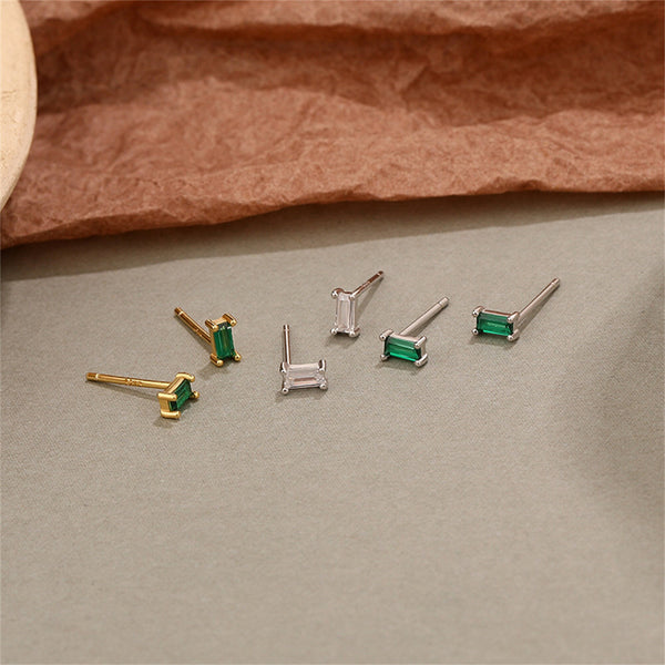 Tiny Green Emerald Cut Stud Earrings