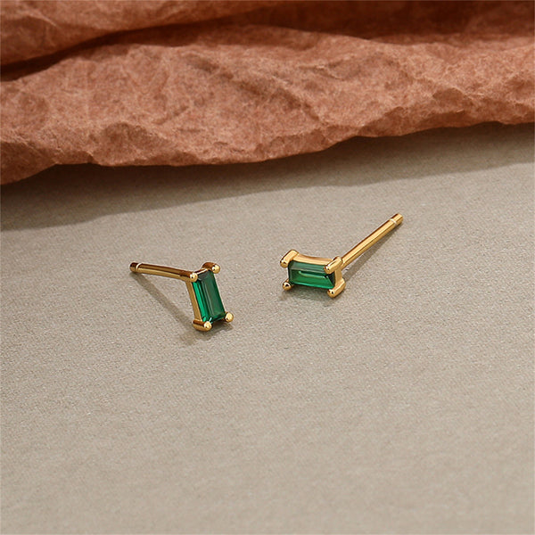 Tiny Green Emerald Cut Stud Earrings