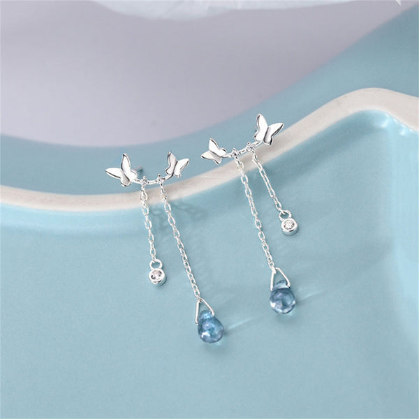 Silver Butterfly Dangle Drop Earrings