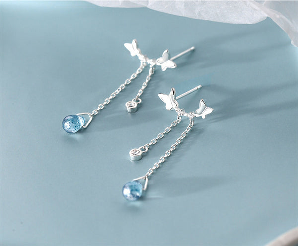 Silver Butterfly Dangle Drop Earrings