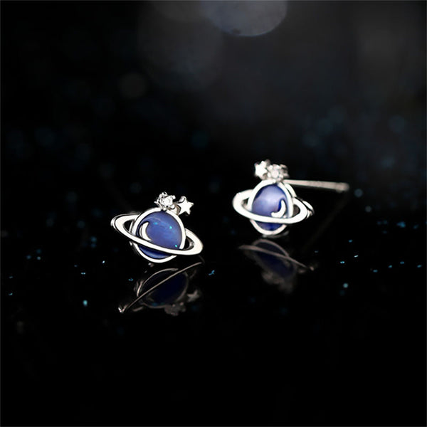 Blue Planet Moon Star Space Earrings