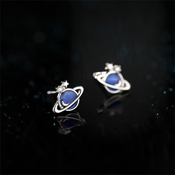 Blue Planet Moon Star Space Earrings