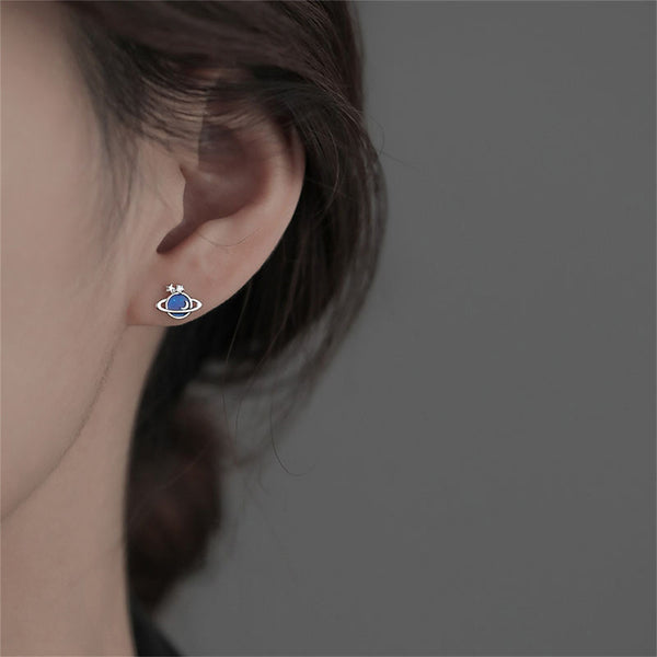 Blue Planet Moon Star Space Earrings