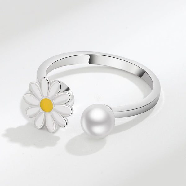 Daisy Pearl Anxiety Fidget Spinner Ring