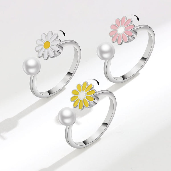 Daisy Pearl Anxiety Fidget Spinner Ring