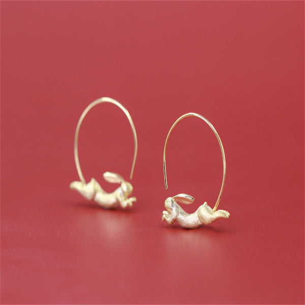 Silver Rabbit Bunny Hoop Earrings