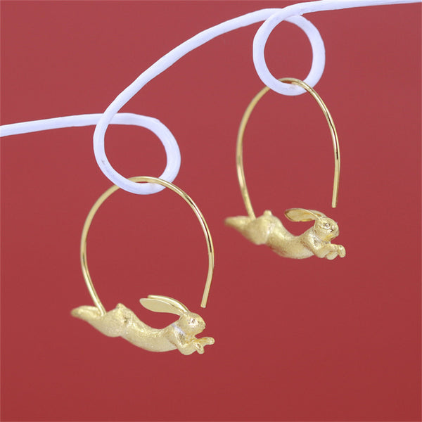 Silver Rabbit Bunny Hoop Earrings