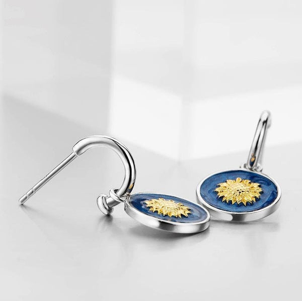 Sunflower Van Gogh Circle Drop Earrings