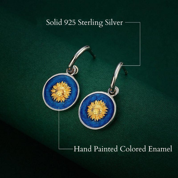 Sunflower Van Gogh Circle Drop Earrings