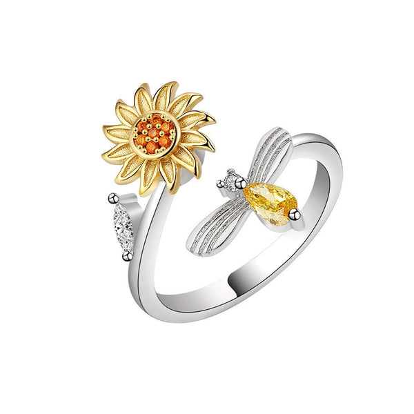 Sunflower Bee Anxiety Fidget Spinner Ring