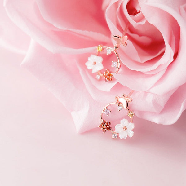 Butterfly Flower Hoop Drop Earrings