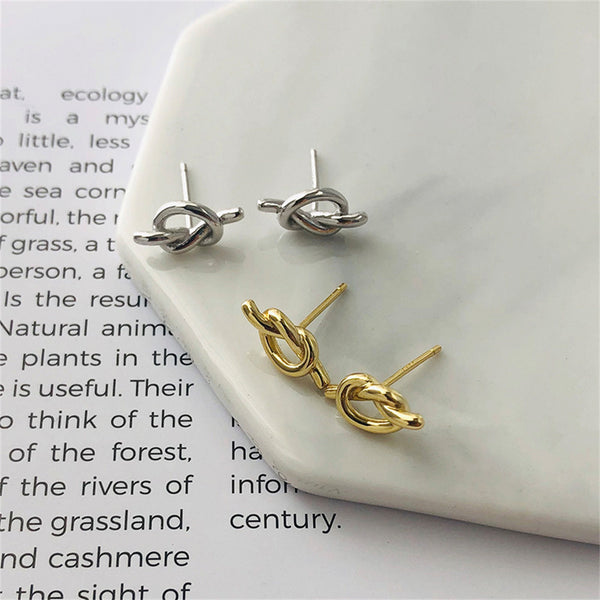 Silver Minimalist Knot Stud Earrings