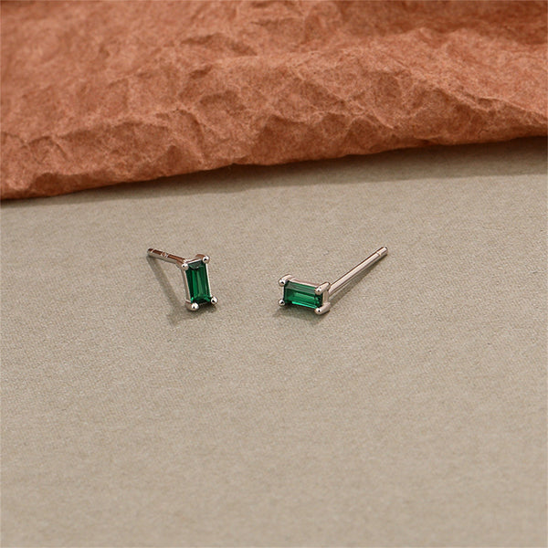 Tiny Green Emerald Cut Stud Earrings