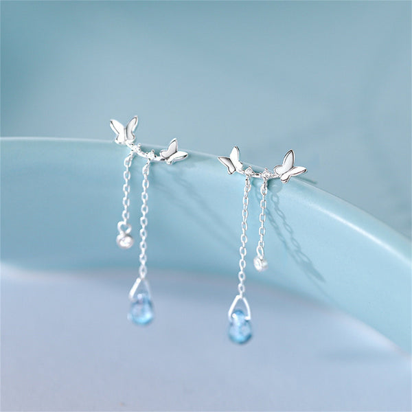 Silver Butterfly Dangle Drop Earrings