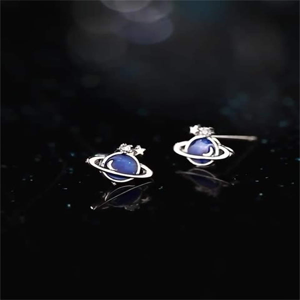 Blue Planet Moon Star Space Earrings