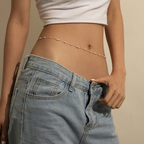 Dainty Beaded Pearl Waist Belly Chain