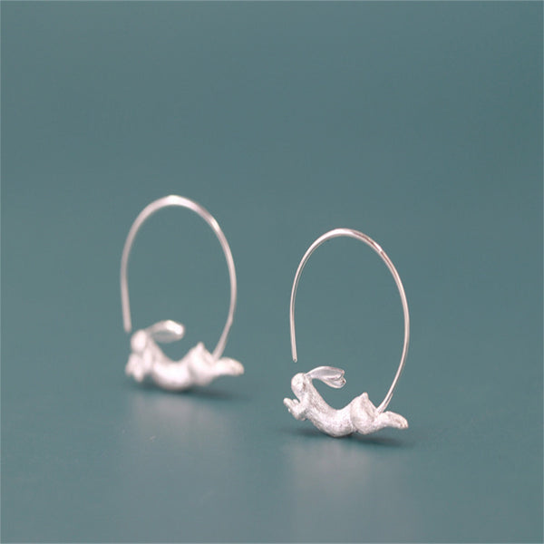 Silver Rabbit Bunny Hoop Earrings