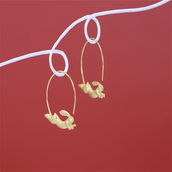 Silver Rabbit Bunny Hoop Earrings