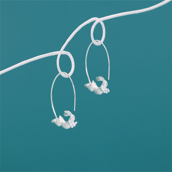 Silver Rabbit Bunny Hoop Earrings