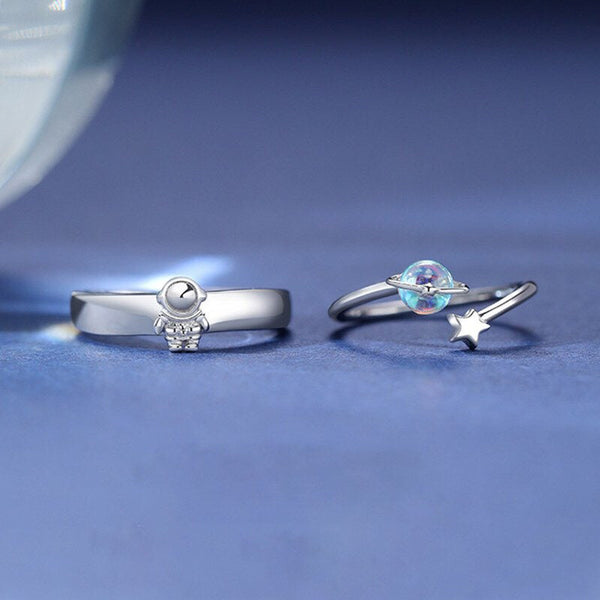 Moon Star Astronaut Matching Couple Ring