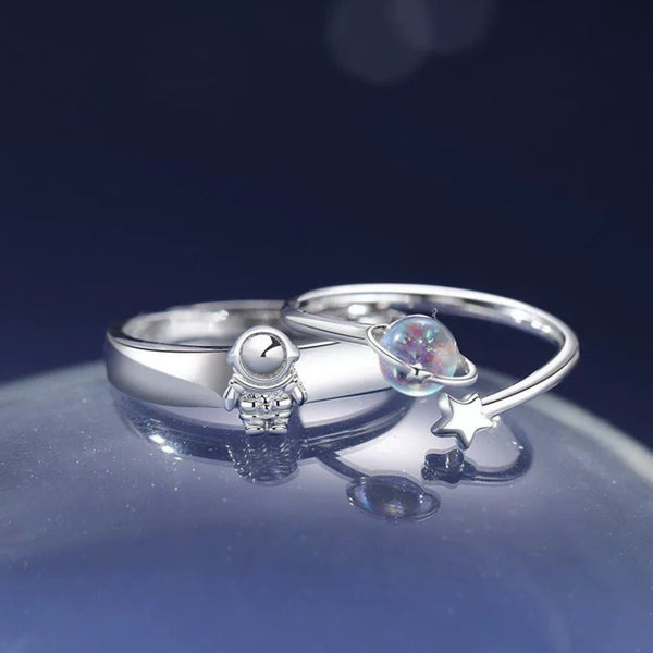 Moon Star Astronaut Matching Couple Ring