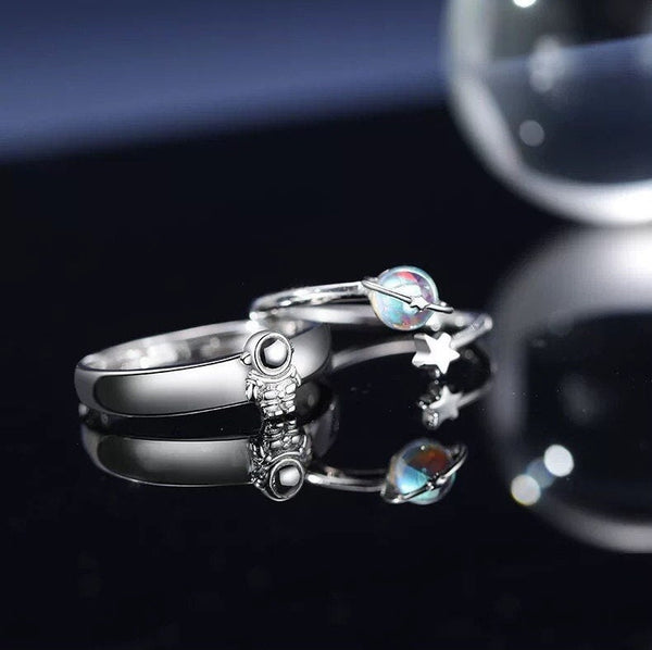 Moon Star Astronaut Matching Couple Ring