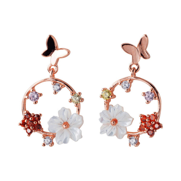 Butterfly Flower Hoop Drop Earrings