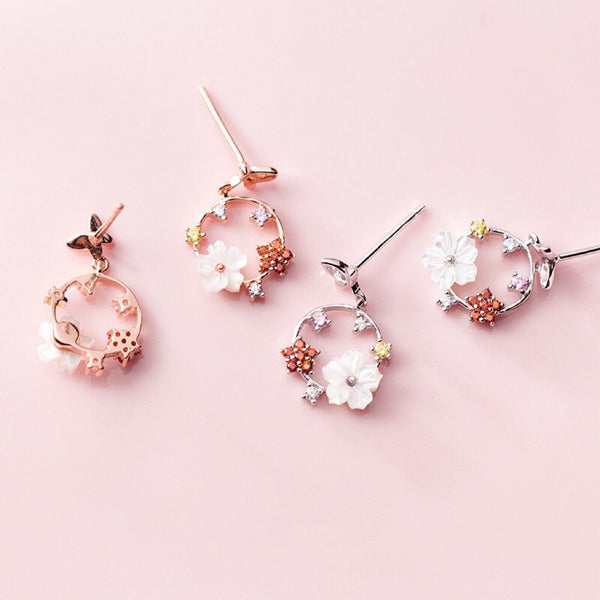 Butterfly Flower Hoop Drop Earrings