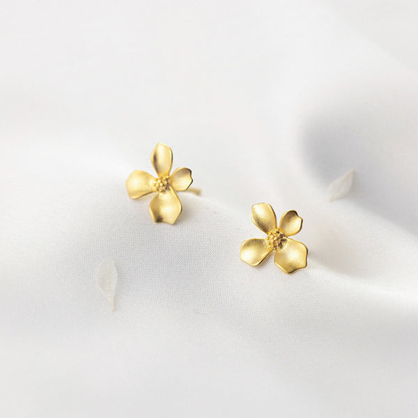 Gold Flower Petal Stud Earrings