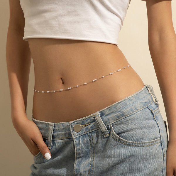 Dainty Beaded Pearl Waist Belly Chain