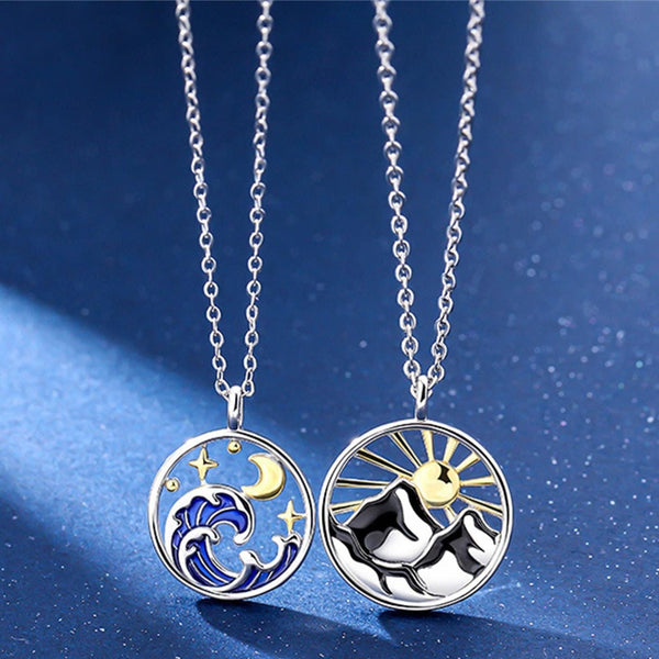 Mountain Ocean Matching Couple Necklace