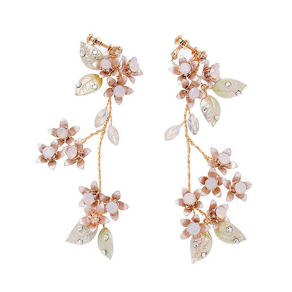 Leaf Pearl Dangle Drop Wedding Earrings