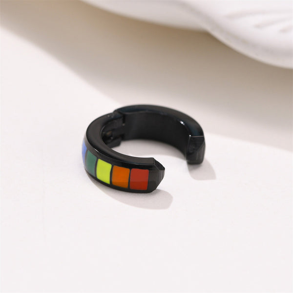 Rainbow Black LGBTQ Pride Hoop Earrings