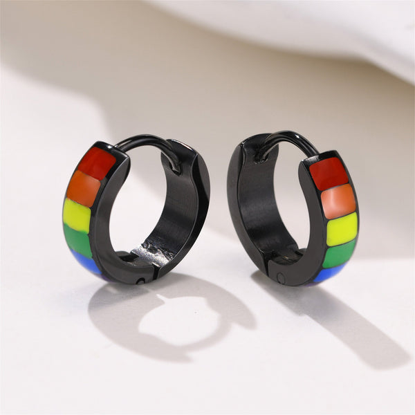 Rainbow Black LGBTQ Pride Hoop Earrings