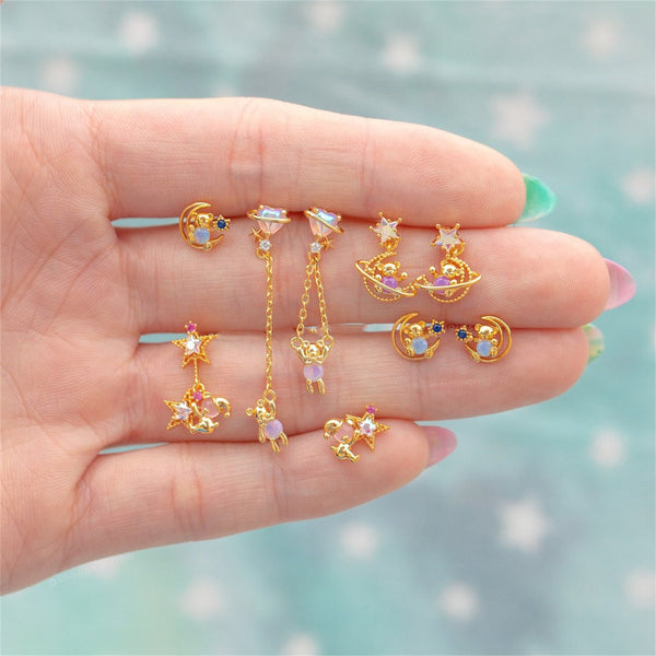 Dainty Moon Star Heart Earrings