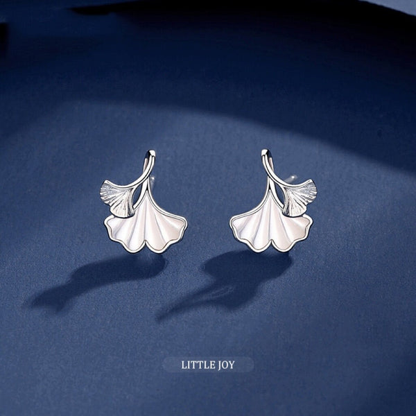 Ginkgo Leaf Mother Of Pearl Stud Earrings