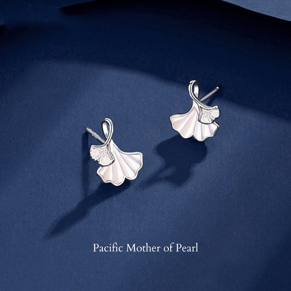 Ginkgo Leaf Mother Of Pearl Stud Earrings