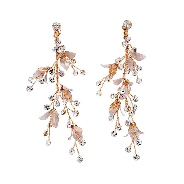 Leaf Pearl Dangle Drop Wedding Earrings