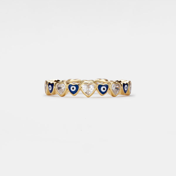 Blue Turkish Evil Eye Heart Band Ring