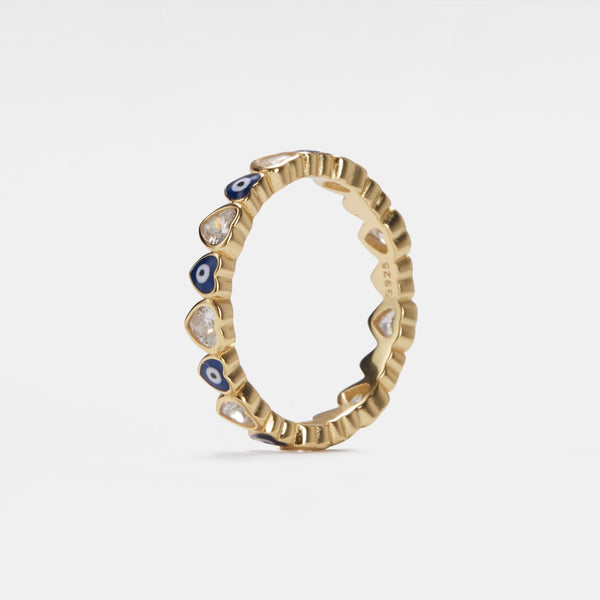 Blue Turkish Evil Eye Heart Band Ring