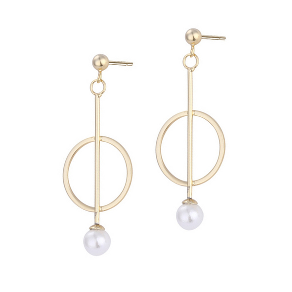 Circle Pearl Dangle Drop Earrings