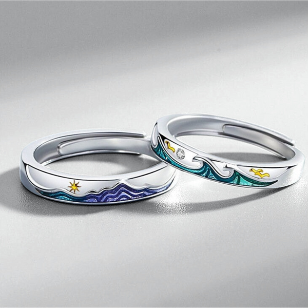 Mountain Ocean Couple Matching Ring